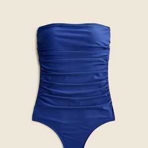 J. Crew Never Worn Strapless Royal Blue Ruched One-Piece Swimsuit